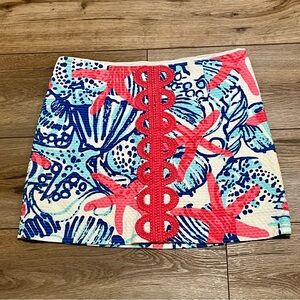 Lilly Pulitzer Tate Mini Skirt SZ 4 She Shell Starfish Blue Pink Beach Tropical